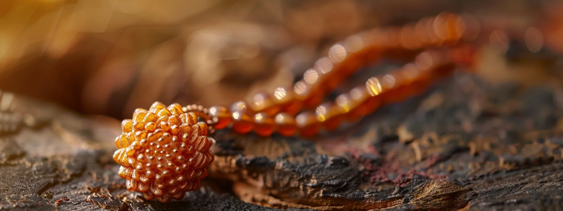 a close-up photo of a shimmering one mukhi rudraksha pendant, showcasing its authenticity and intricate details. 