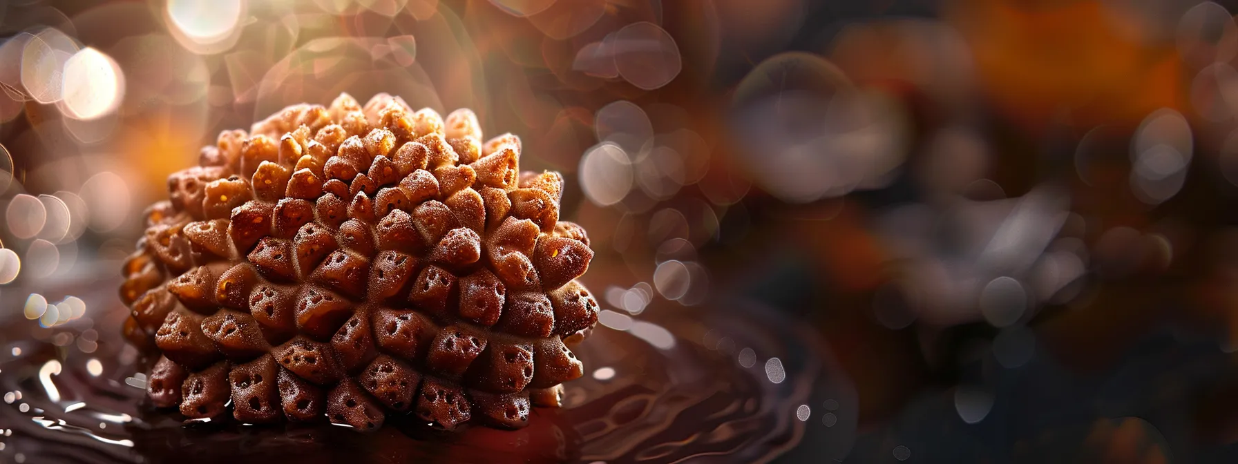 a close-up of a shimmering twenty mukhi rudraksha bead, exuding an aura of authenticity and spiritual energy.