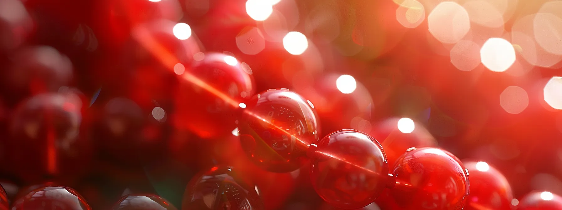 a close-up photo of a shimmering red coral beads necklace, radiating cultural significance and potential health benefits.