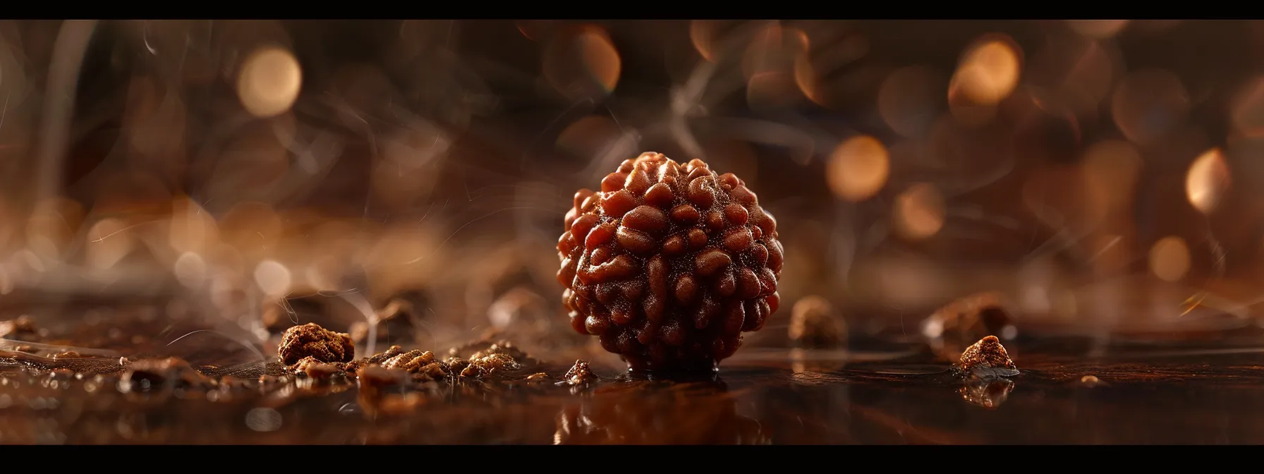 a close-up of a genuine rudraksha bead, showcasing its natural texture and authentic details.