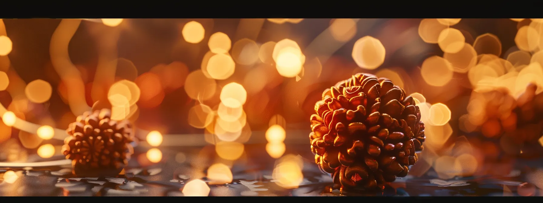 a close-up of a shimmering two mukhi rudraksha bead, radiating tranquility and spiritual energy.