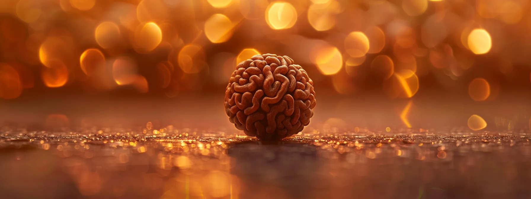 a close-up shot of a twenty one mukhi rudraksha bead radiating a powerful, protective energy, symbolizing spiritual transformation and inner peace.