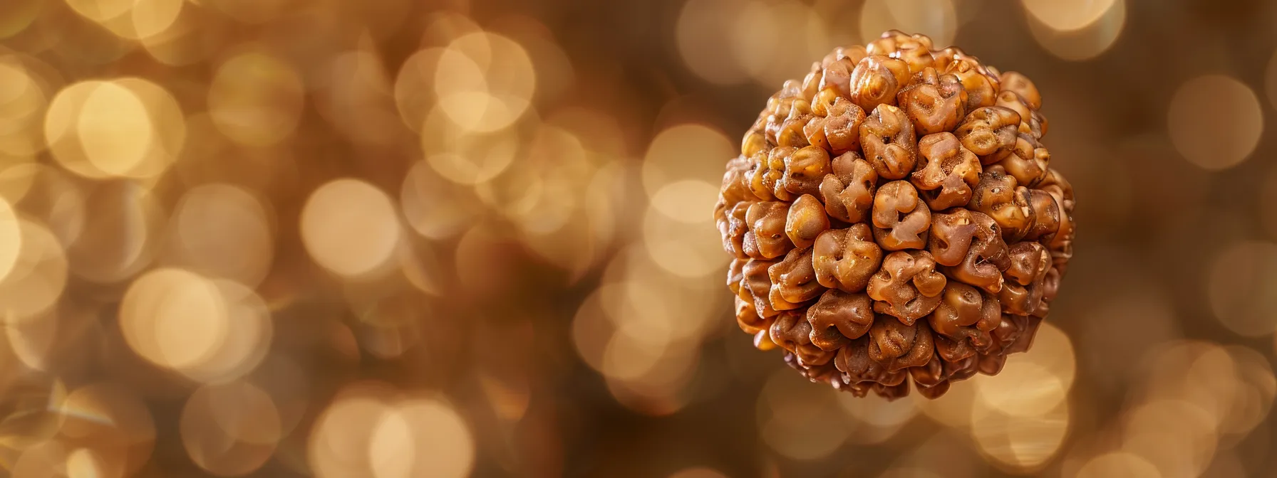 a close-up photo of a textured eight mukhi rudraksha bead, showcasing its distinct facets and authenticity.