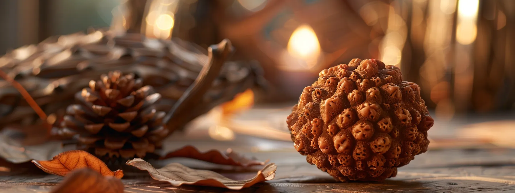 a close-up photo of the eight mukhi rudraksha showcasing its unique markings and natural textures, highlighting its authenticity and spiritual significance.