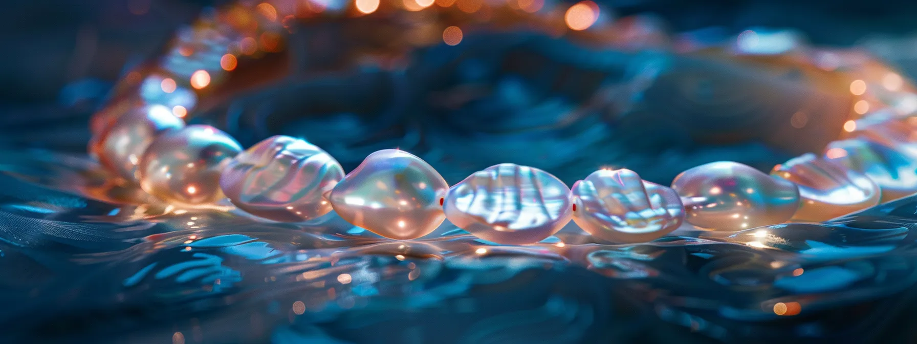 a close-up photo of a luminous pearl necklace showcasing varying levels of luster, surface quality, nacre thickness, and matching for quality assessment.