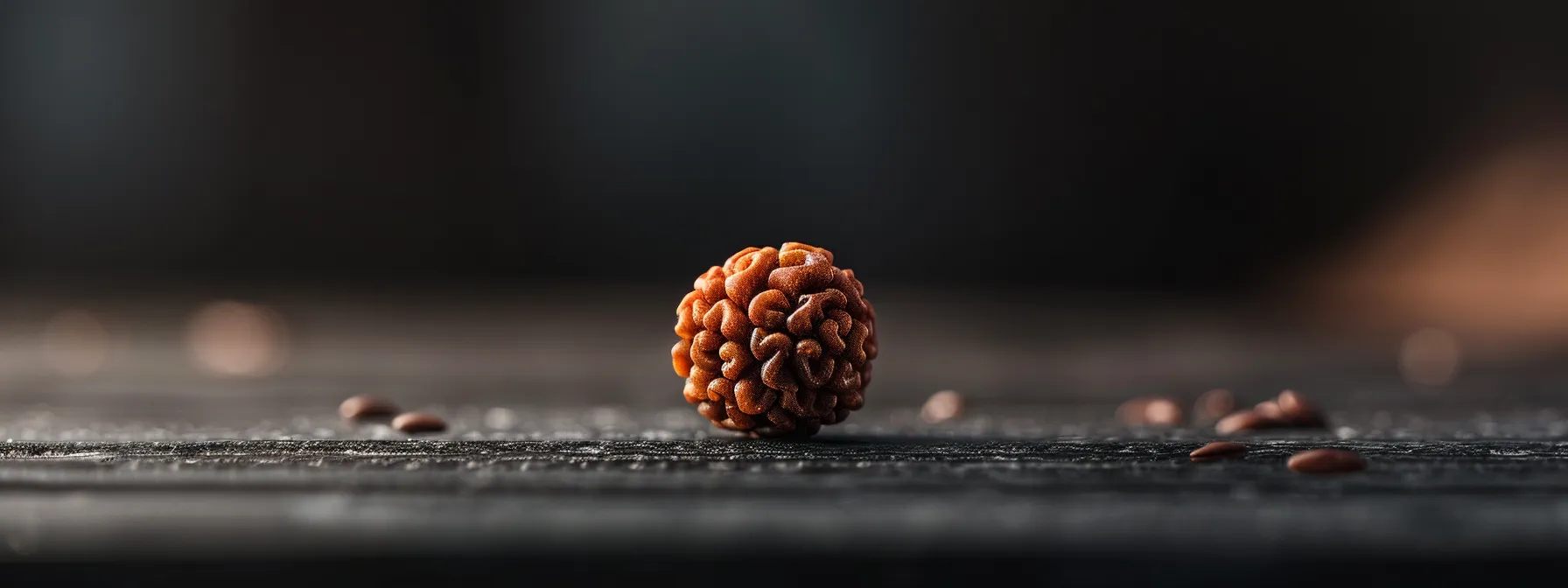 a close-up photo of a real one mukhi rudraksha bead showcasing its smooth, elongated shape and unique surface features in detail.