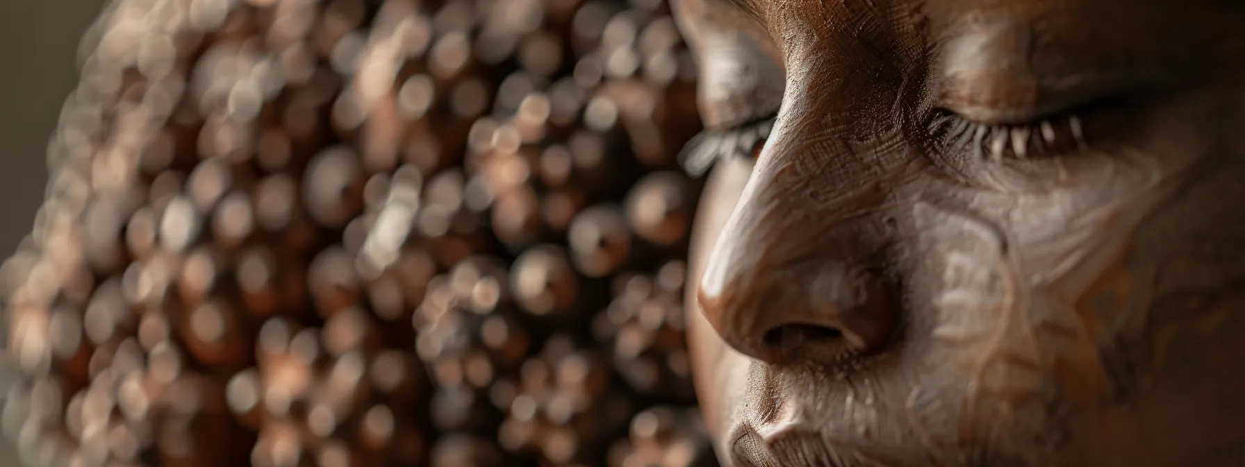 a close-up shot of a serene person wearing the ten mukhi rudraksha, exuding confidence and inner peace.