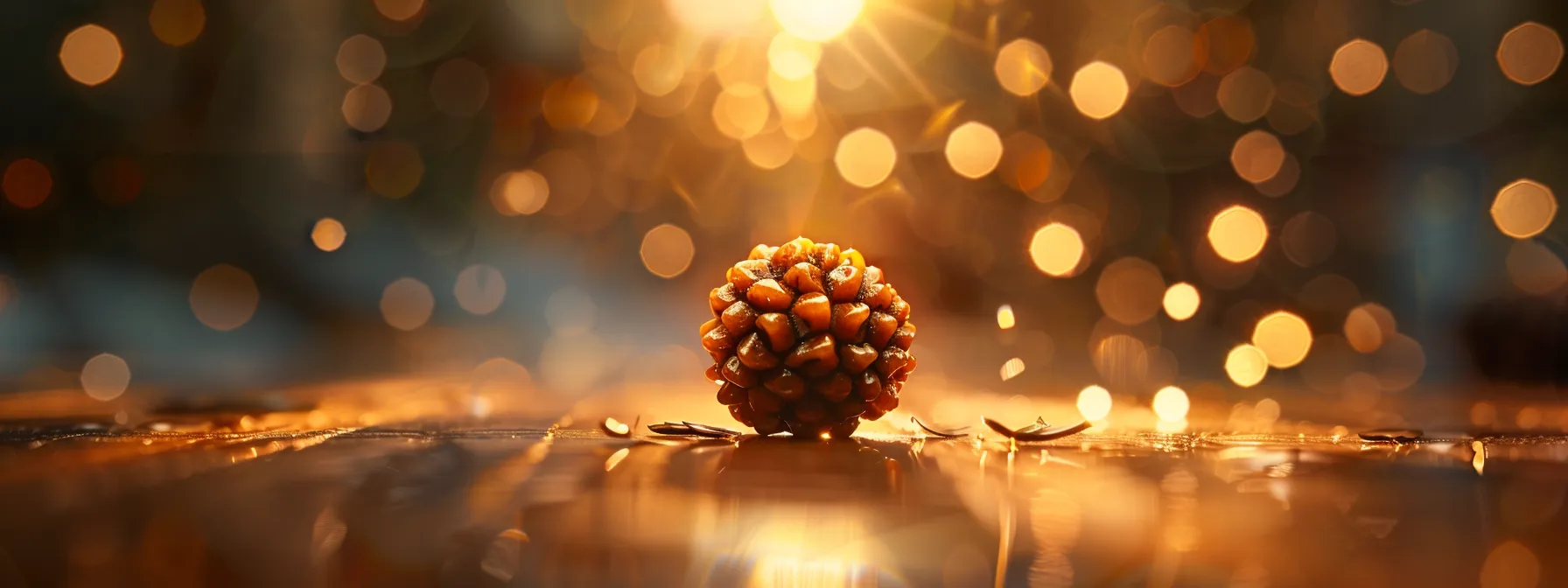 a close-up photo of a shimmering eight mukhi rudraksha bead being gently inspected under a soft light, revealing its intricate details and vibrant energy.