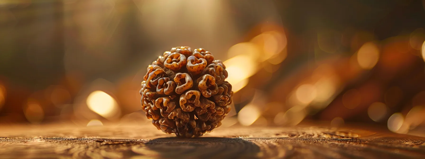 a close-up of a ten mukhi rudraksha pendant, showcasing its ten natural facets and sacred beauty.