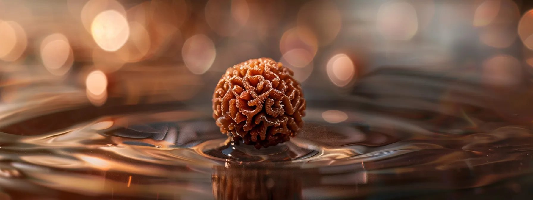 a close-up shot of a five mukhi rudraksha bead, showing its unique five faces and powerful spiritual significance.