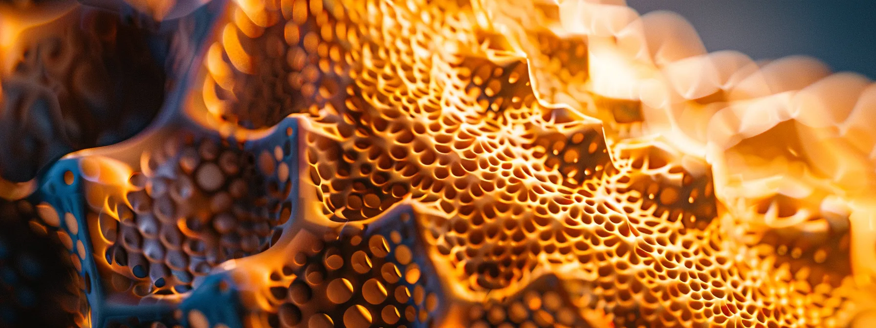 a close-up photo of a rudraksha seed under a microscope, revealing intricate electromagnetic patterns and structures.