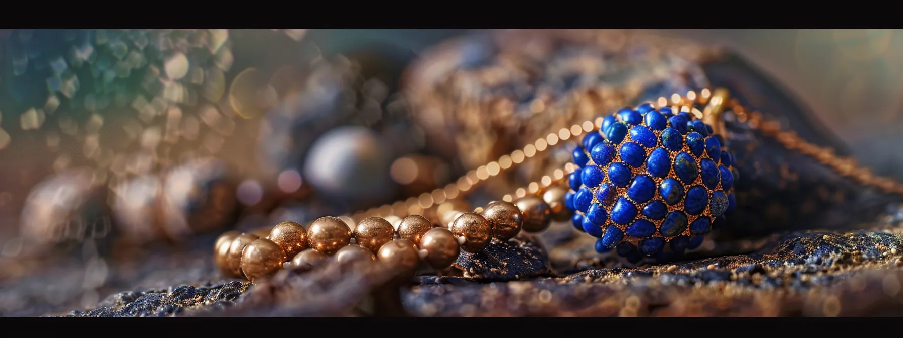 a close-up photo of a one mukhi rudraksha pendant paired with lapis lazuli, radiating a serene and spiritual aura.