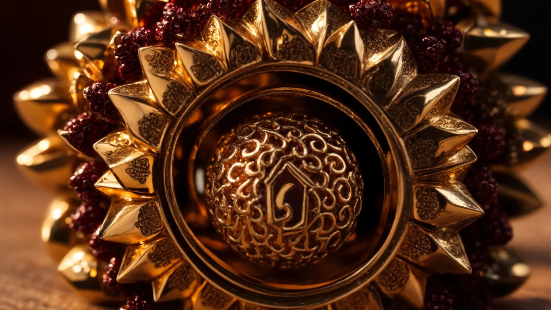 a close-up photo of a shimmering nine mukhi rudraksha bead, showcasing its intricate nine faces symbolizing divine protection and prosperity.