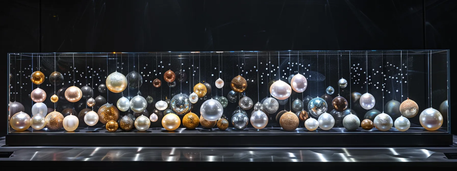 a dazzling display of pearls, with lustrous freshwater, classic akoya, exotic tahitian, and luxurious south sea varieties, each radiating unique beauty.