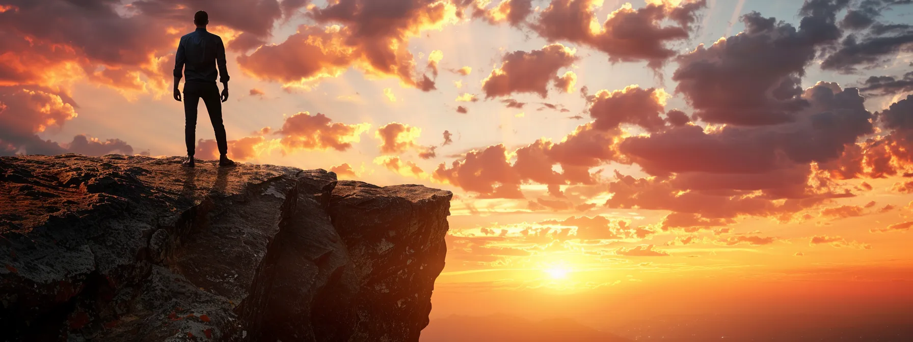 a fearless entrepreneur standing confidently at the edge of a cliff, ready to embrace risk and learn from any potential failure.