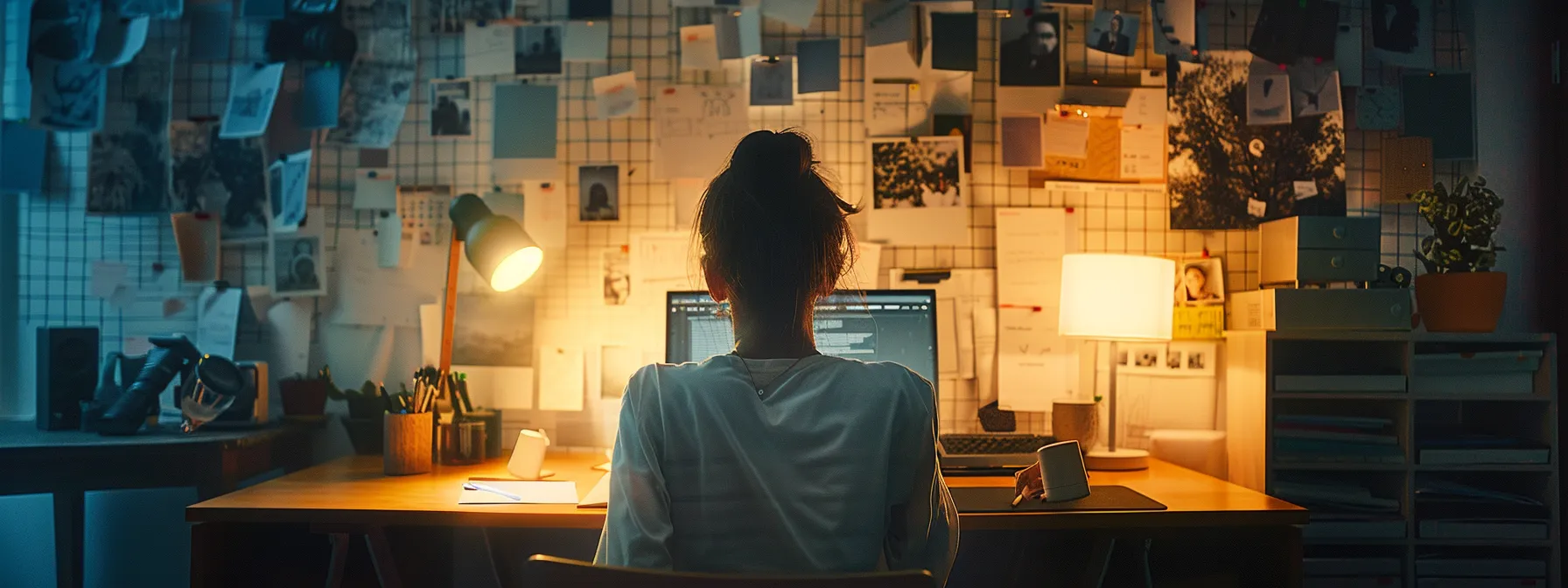 a focused individual sitting at a desk with a vision board filled with clear, measurable goals and a detailed action plan to translate desire into achievable productivity goals.