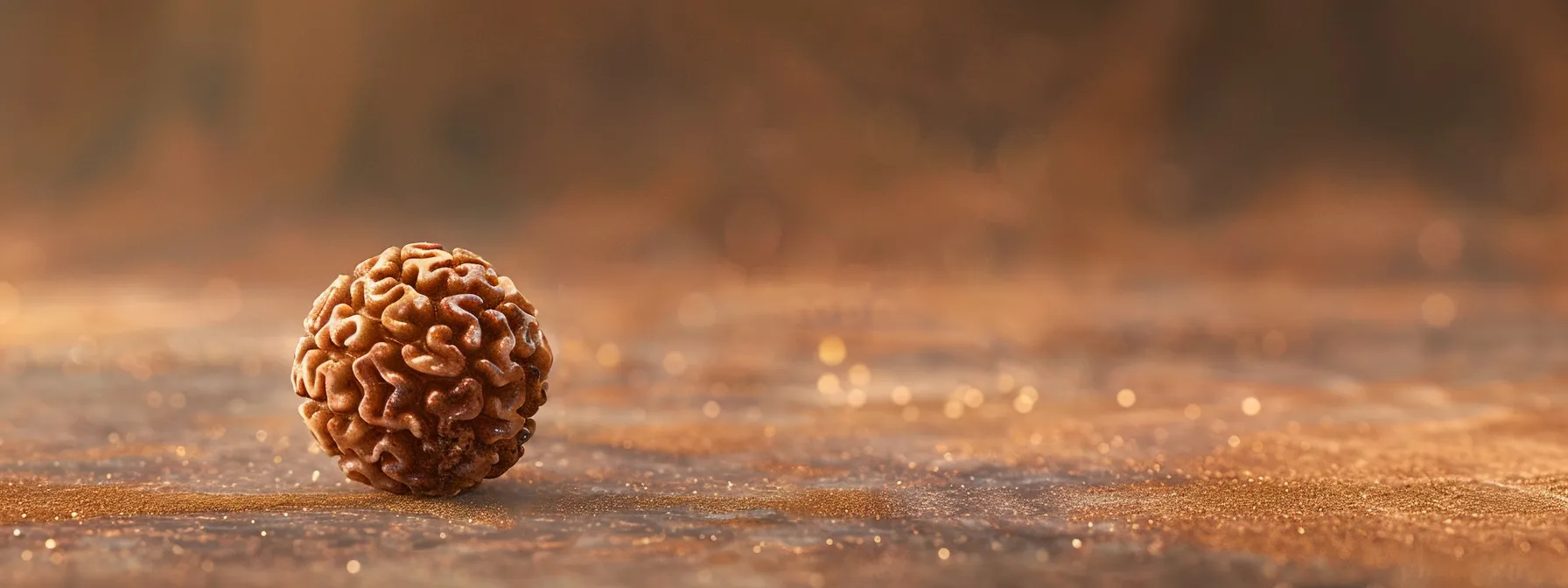 a gleaming eleven mukhi rudraksha bead stored in a dry, pristine environment, radiating pure vibrational energy.