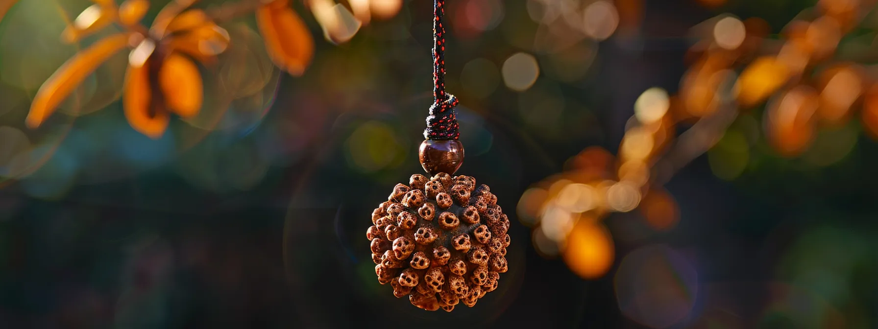 a gleaming one mukhi rudraksha bead suspended against a backdrop of dark velvet, radiating a sense of ancient mystique and spiritual power.