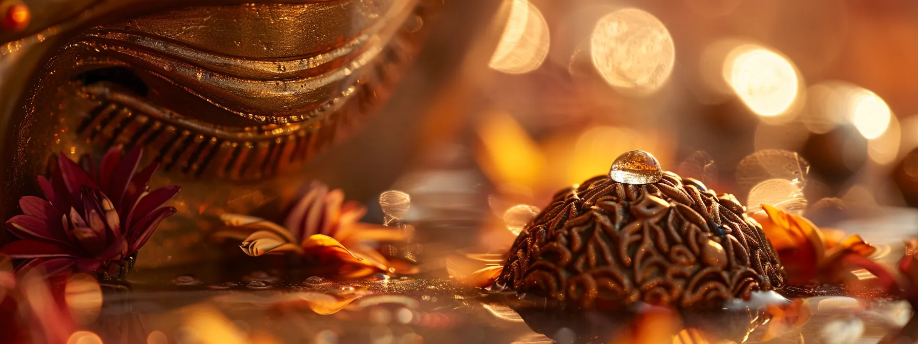 a glistening tear from the eye of a meditating deity transforms into a sacred rudraksha bead, symbolizing divine connection and spiritual transformation.