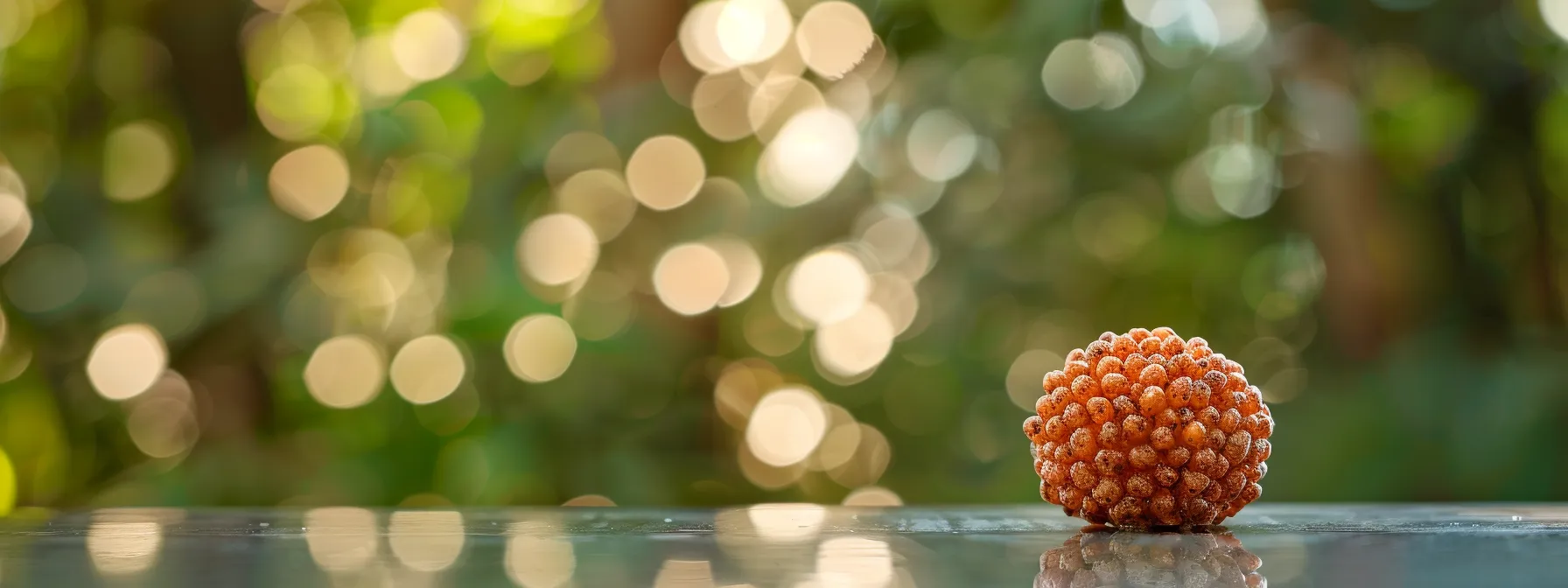 a glistening twenty one mukhi rudraksha set against a backdrop of modern technology and nature, symbolizing the evolving market dynamics and consumer preferences.