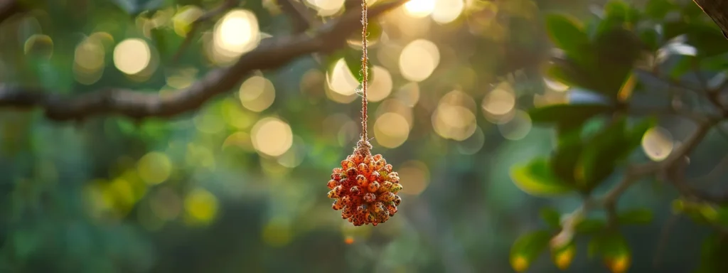 a glowing nine mukhi rudraksha suspended against a backdrop of serene nature, exuding a powerful aura of spiritual growth and enlightenment.