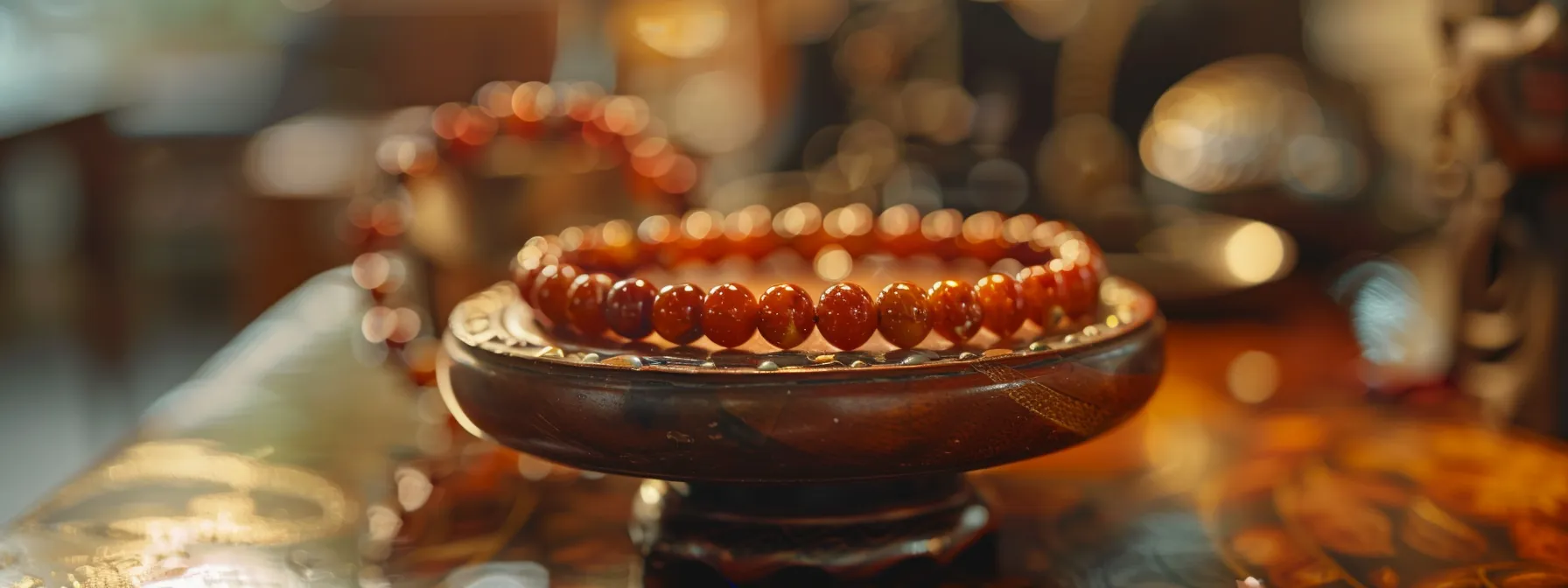 a handcrafted carnelian bracelet displayed elegantly on a wooden jewelry stand at a local artisan shop in melbourne, australia.