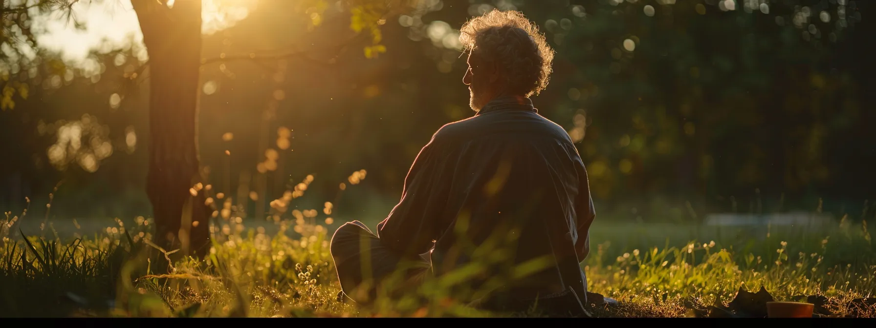 a peaceful individual surrounded by a serene natural setting, practicing heartmath techniques with a look of deep focus and clarity.