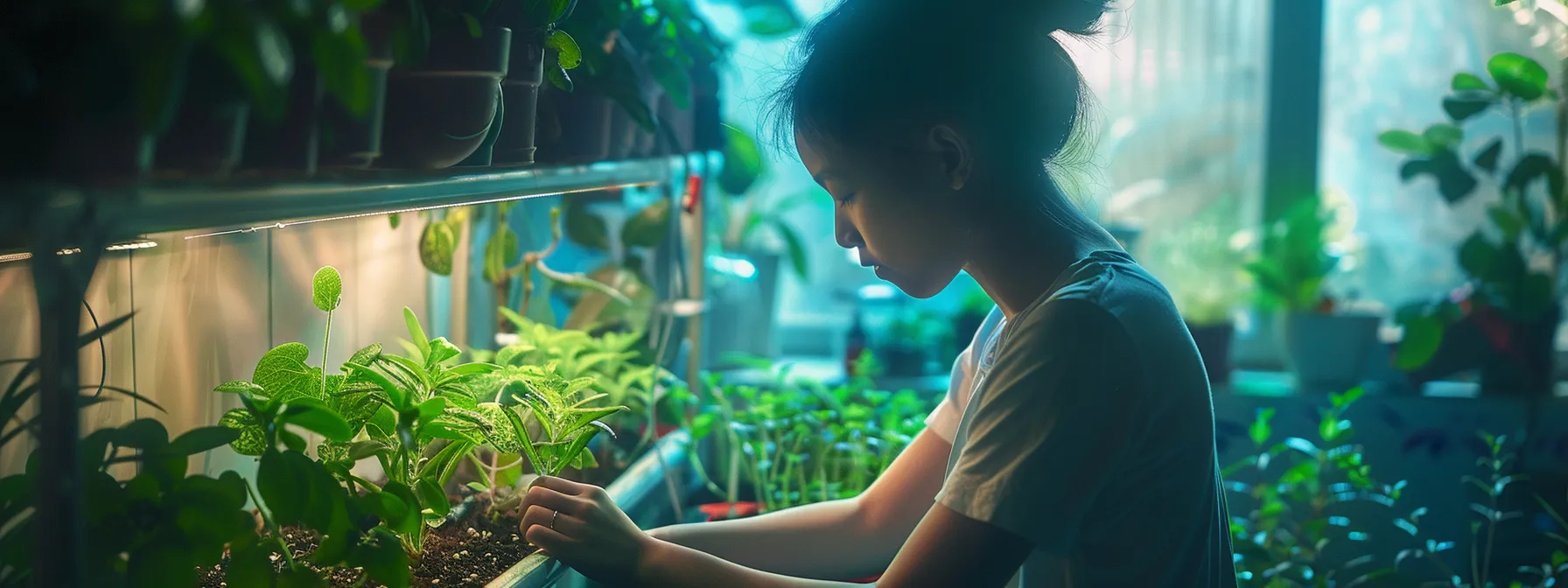 a person diligently tending to a small, thriving garden, symbolizing the cultivation of consistent habits and sustainable growth through the law of attraction.