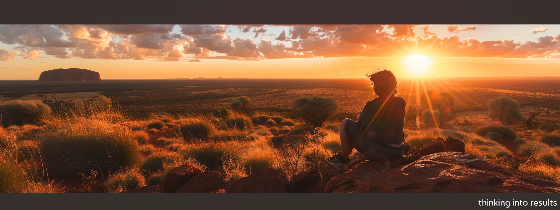 a person overlooking the breathtaking australian outback, reflecting on their goals and dreams after completing the 