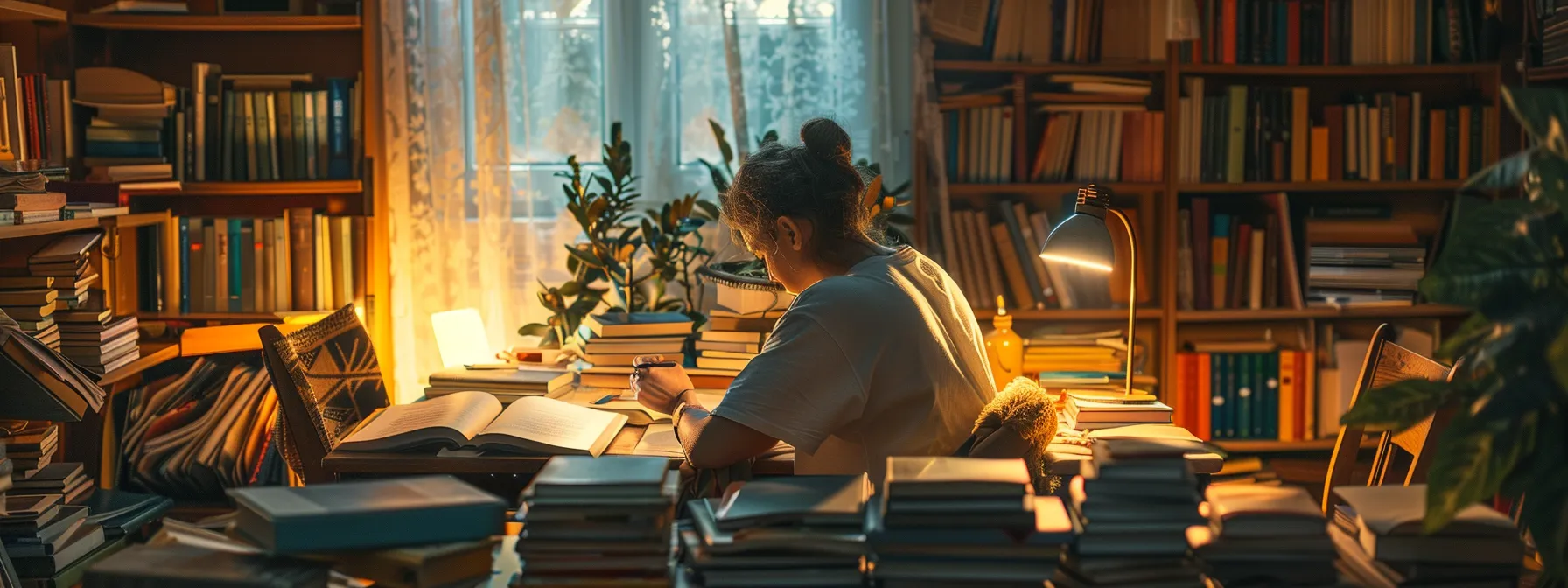 a person setting financial goals surrounded by books, a mentor, and positive affirmations to manifest wealth through bob proctor's techniques.