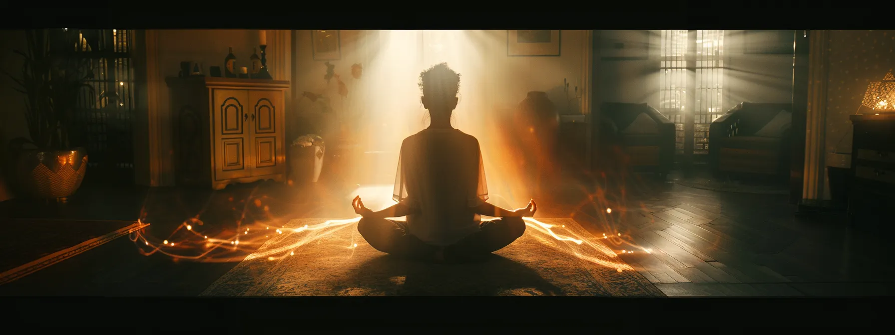 a person sitting in peaceful meditation, surrounded by a soft, glowing aura of light, practicing heartmath techniques to enhance mental fortitude.