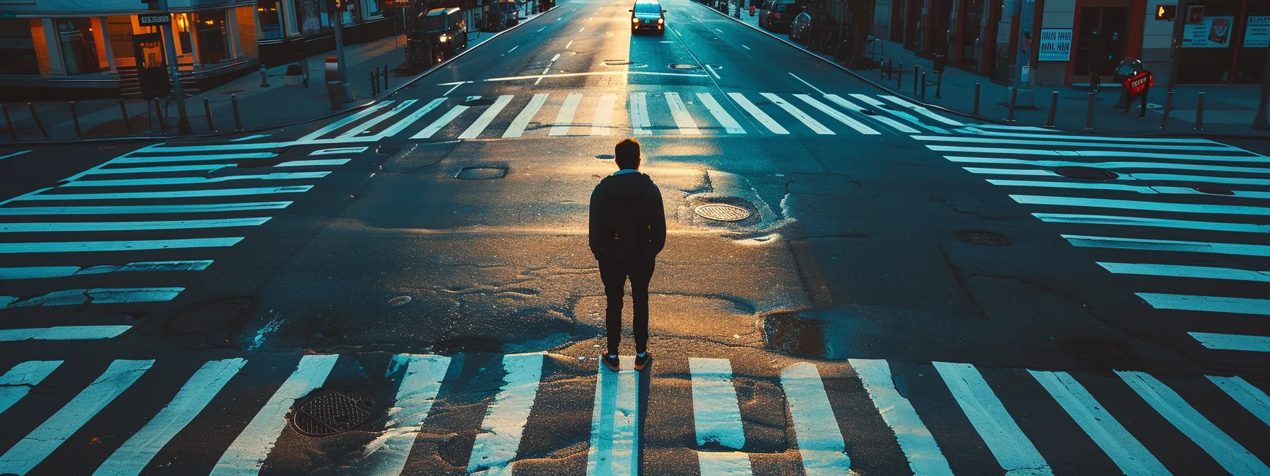 a person standing at a crossroads, looking determined and focused on choosing the right path for long-term success.