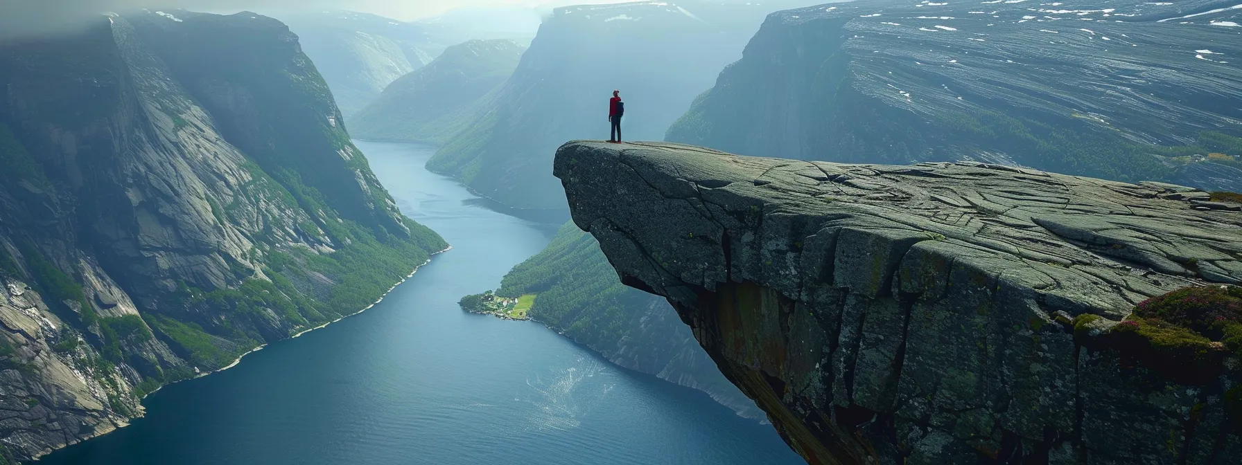 a person standing at the edge of a cliff, gazing out over a vast, open landscape, symbolizing the power of imagination in problem-solving.