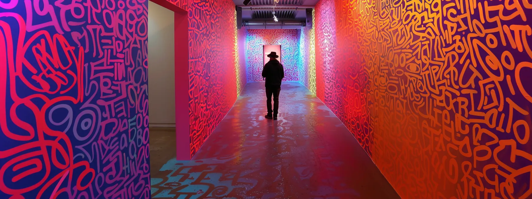 a person standing in a maze with walls covered in colorful patterns, symbolizing the complex influence of paradigms on the unconscious mind.