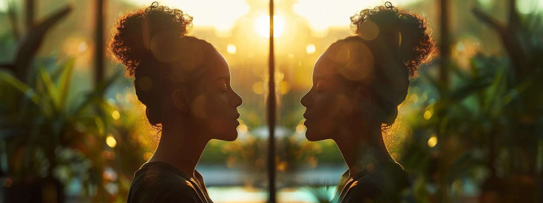 a person standing in front of a mirror, repeating positive affirmations with determination and focus.