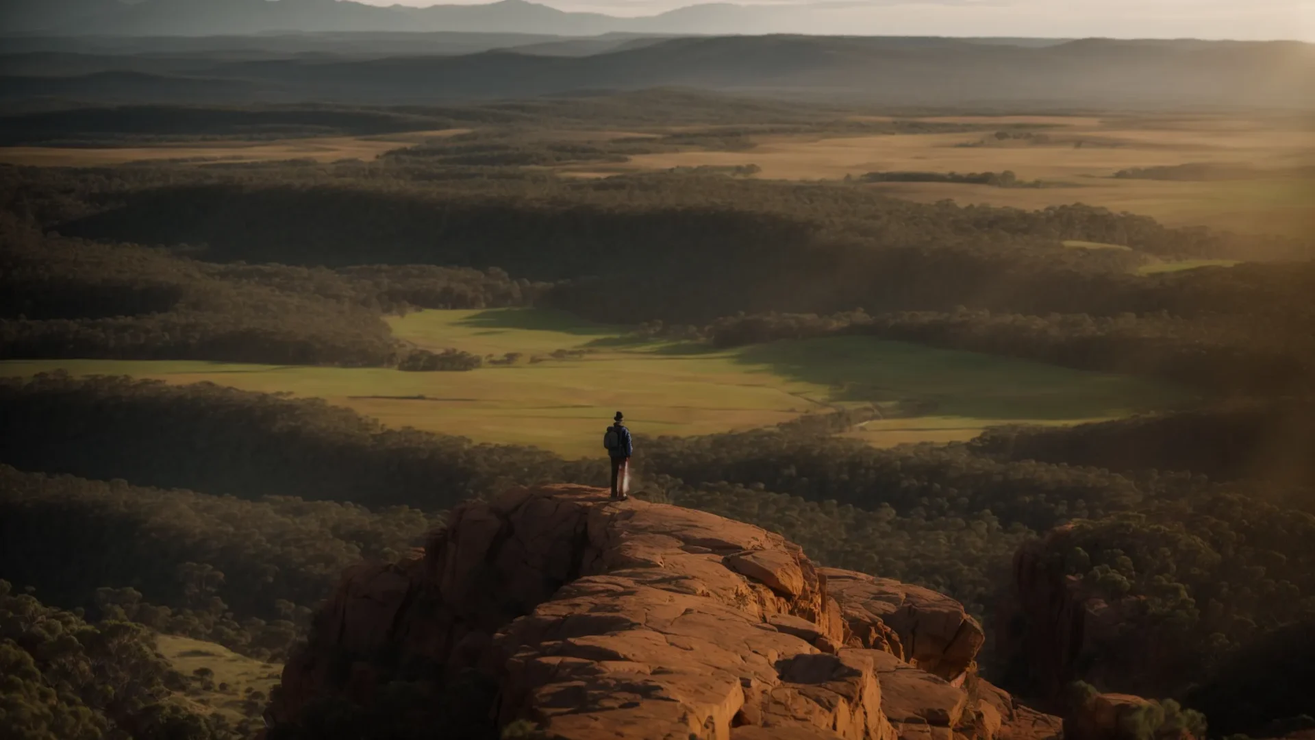 a person standing on a cliff overlooking a vast australian landscape, symbolizing a shift in perspective and personal growth.