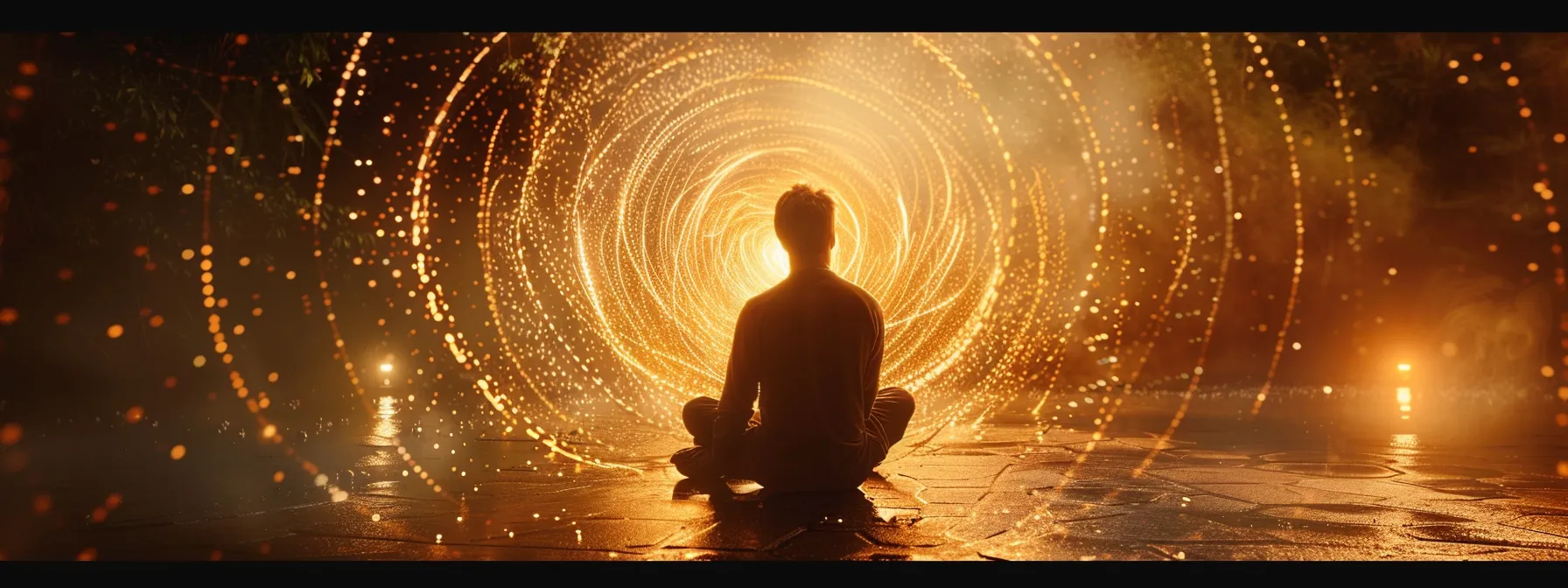 a person surrounded by a glowing aura, visualizing abundance and prosperity with focused determination.