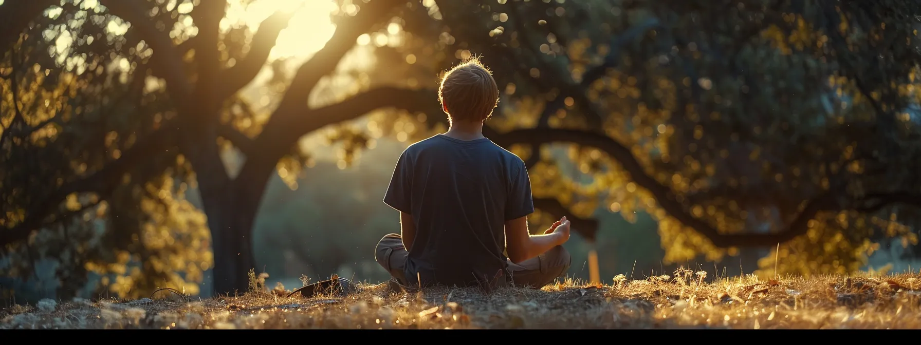 a person using heartmath techniques, exuding a sense of calm and focus amid a serene natural setting.