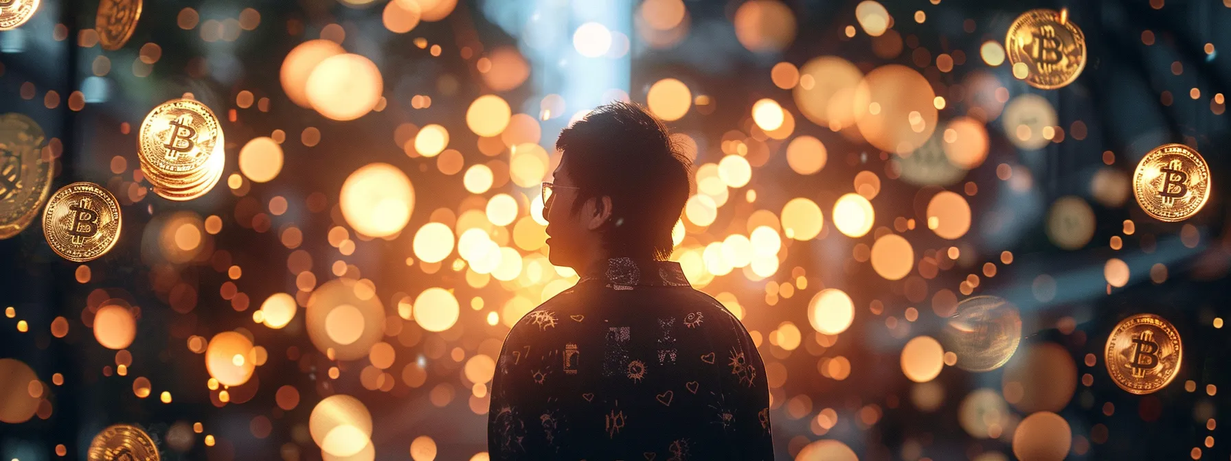 a person visualizing their financial goals, surrounded by glowing, golden symbols of wealth and prosperity.