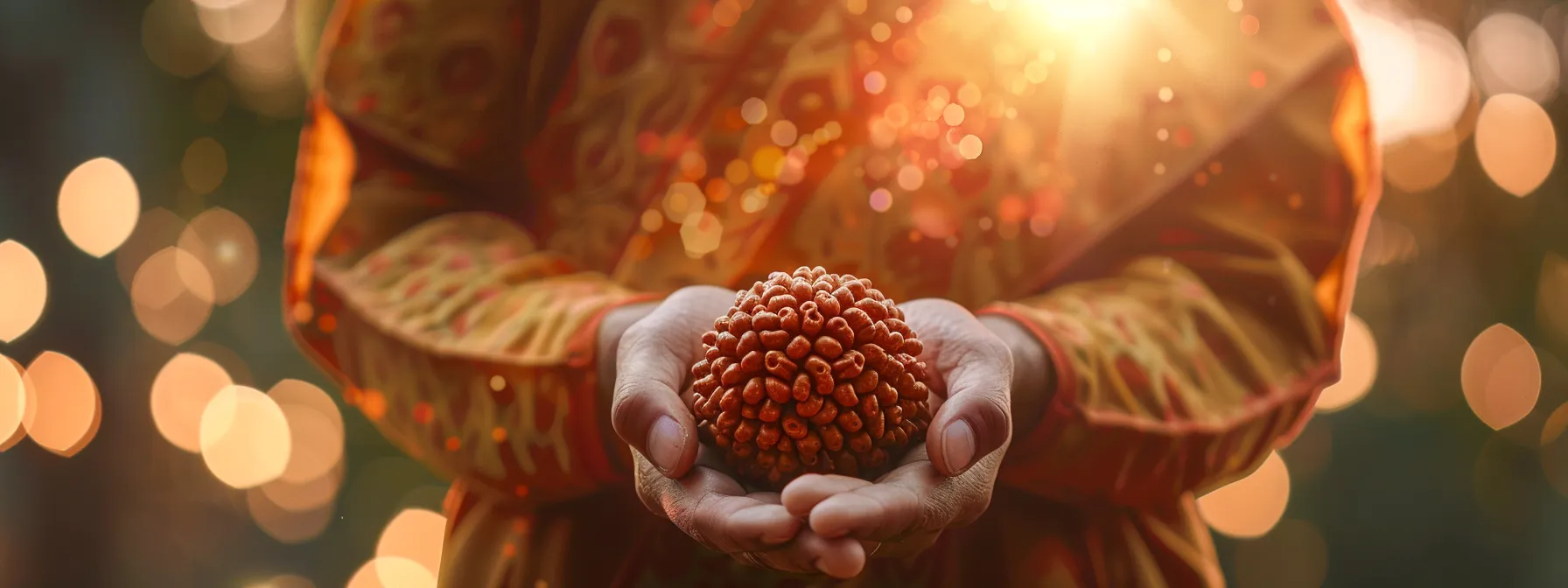 a person wearing an activated eighteen mukhi rudraksha exudes a radiant aura of spiritual growth and abundance.