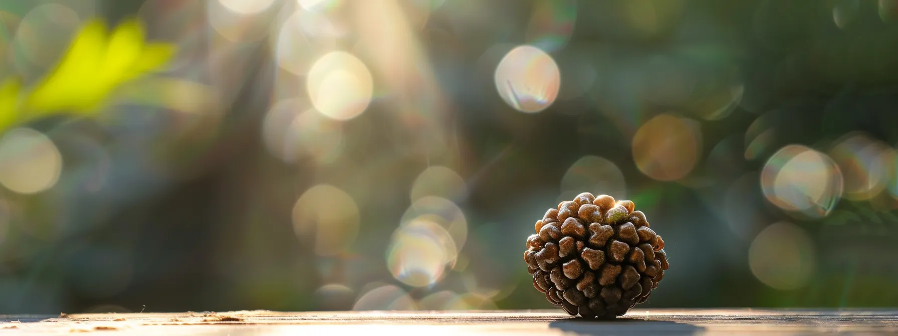 a pristine ten mukhi rudraksha bead glistening under soft, cleansing sunlight.