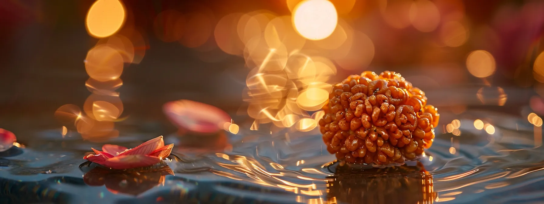 a radiant twenty one mukhi rudraksha glistening with spiritual significance and rarity, symbolizing divine connection and consciousness.