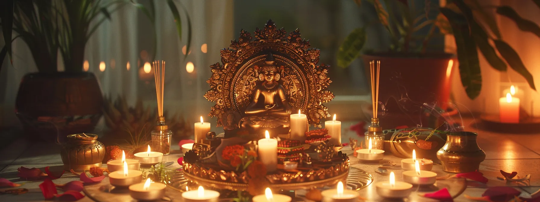 a serene altar adorned with an eight mukhi rudraksha surrounded by flickering candles and aromatic incense, embodying peace and spiritual transcendence.