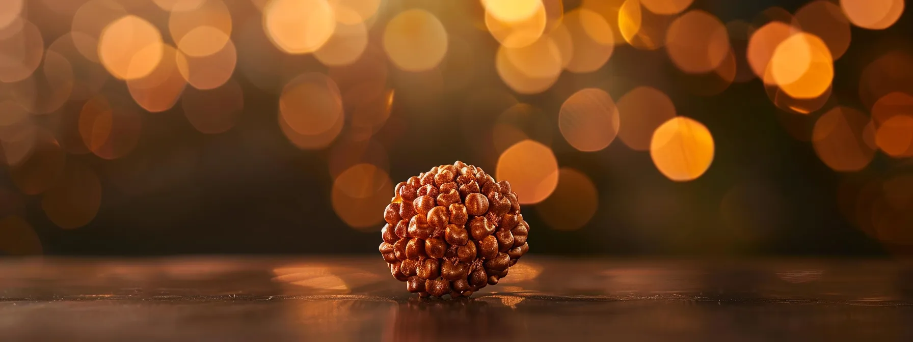 a serene and radiant sixteen mukhi rudraksha bead shines, embodying powerful healing properties and spiritual connection.