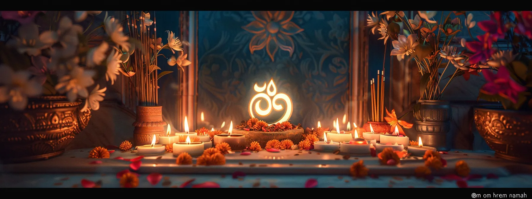 a serene candle-lit altar, with a glowing 