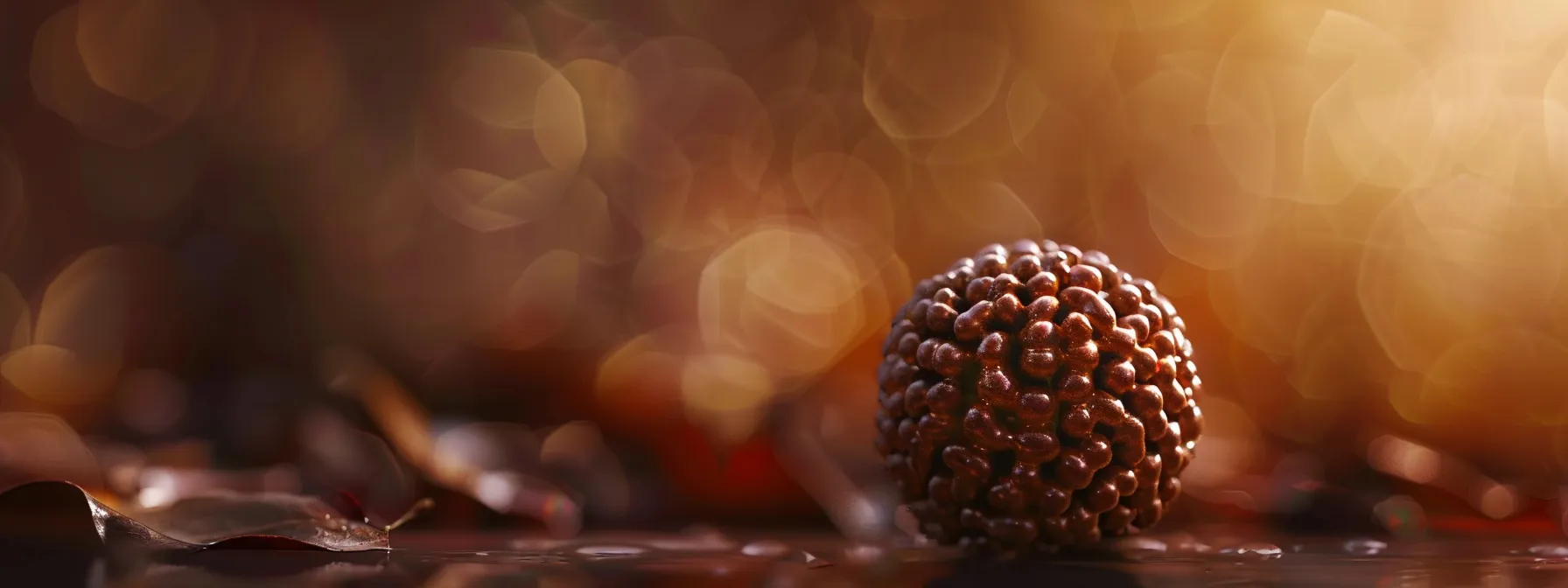 a serene close-up of a purified and energized rudraksha bead, symbolizing divinity and wisdom in shaivism.