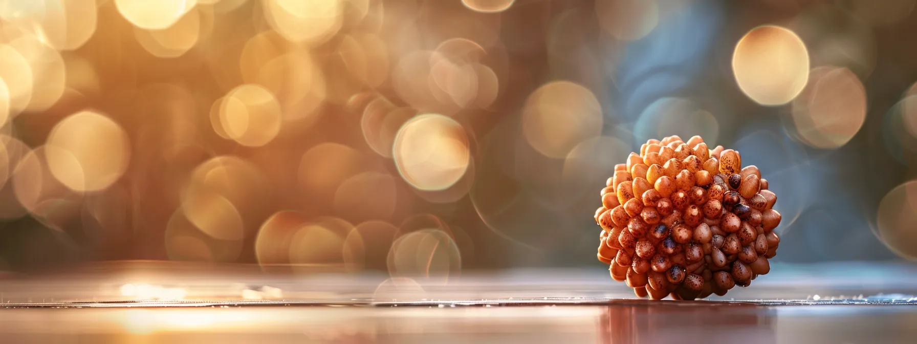 a serene close-up of a ten mukhi rudraksha bead, radiating a sense of inner peace and mental wellness.