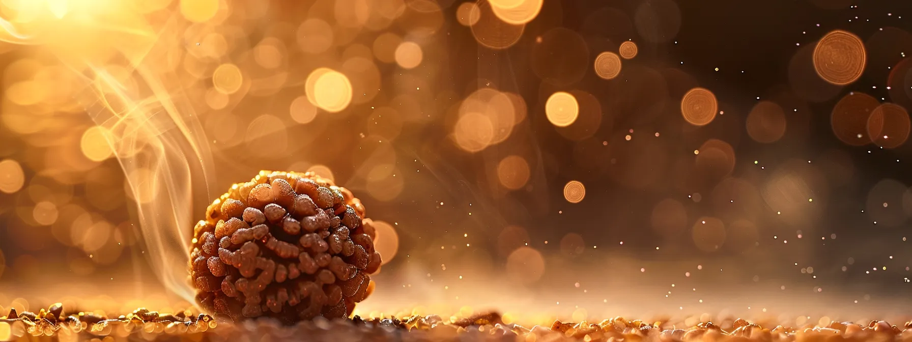 a serene close-up photo of a four mukhi rudraksha bead being gently cleaned and energized with soft lighting highlighting its spiritual essence.