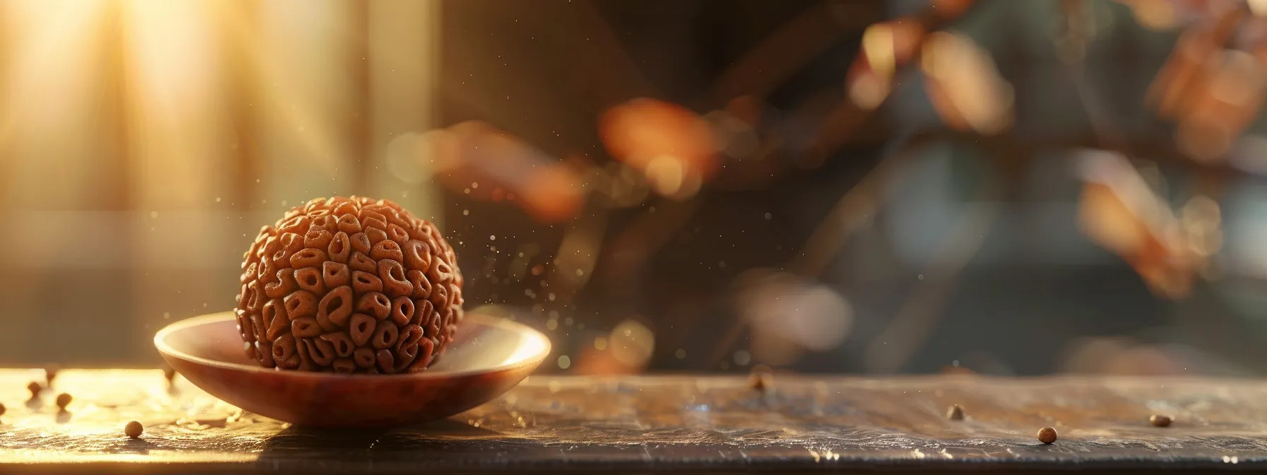 a serene close-up of a shimmering rudraksha bead, symbolizing personal growth and spiritual connection.