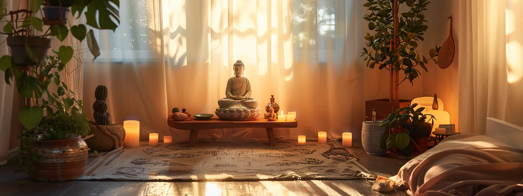 a serene, clutter-free room with soft lighting and calming decor, featuring meditative tools and resources laid out neatly on a table, ready for your heartmath practice.